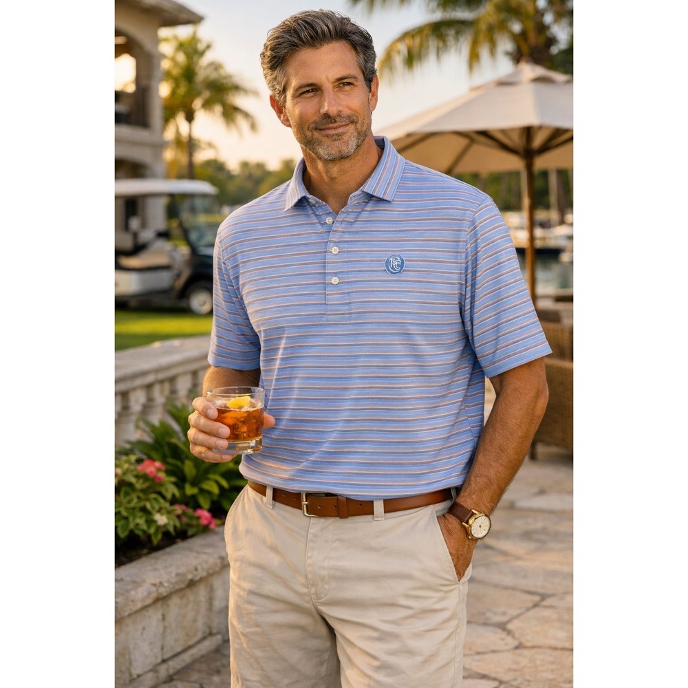 Peter Millar Summer Comfort XL Blue Pink Stripe Golf Polo TCC Club Logo